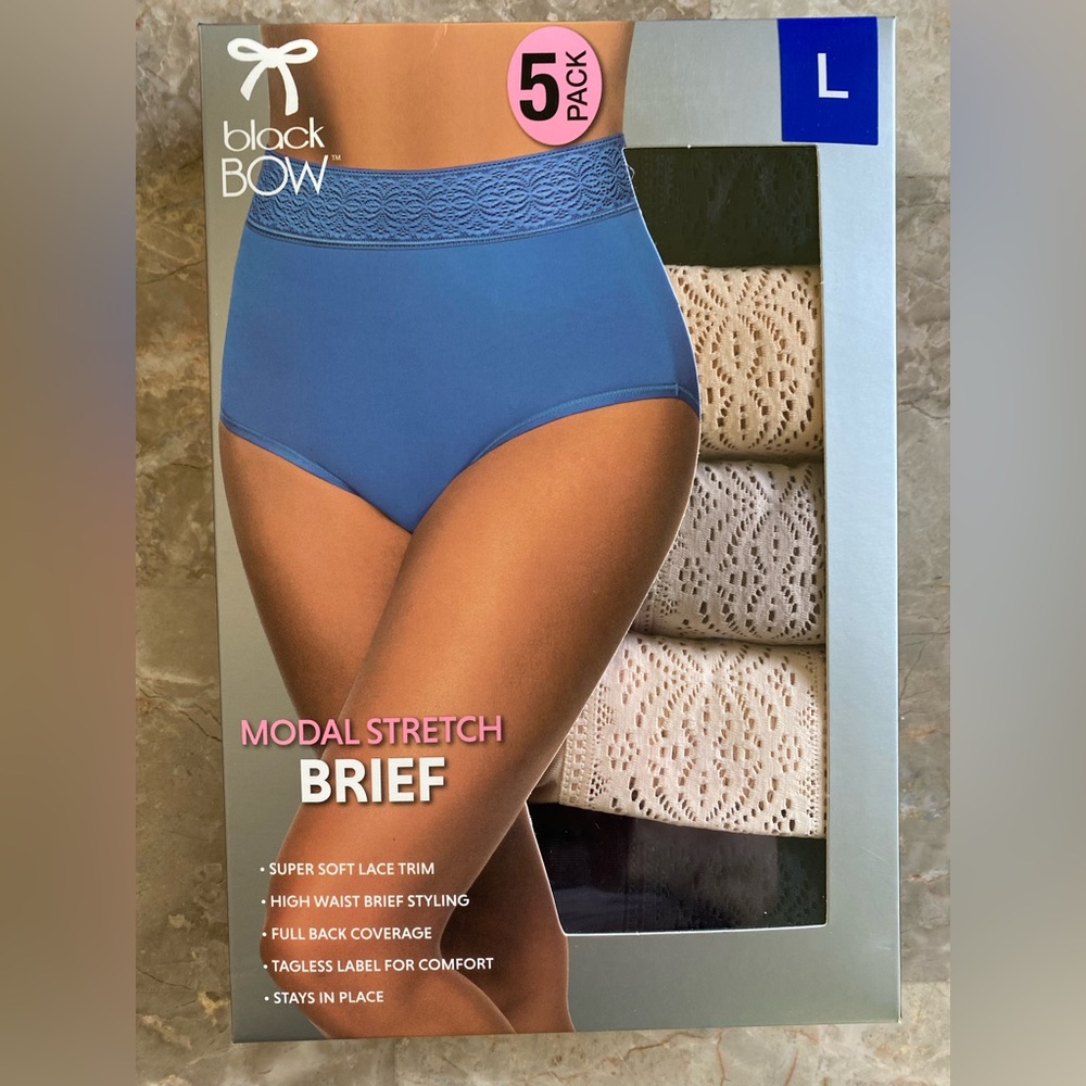 Black bow modal stretch briefs 5 pack size S multi lace waist